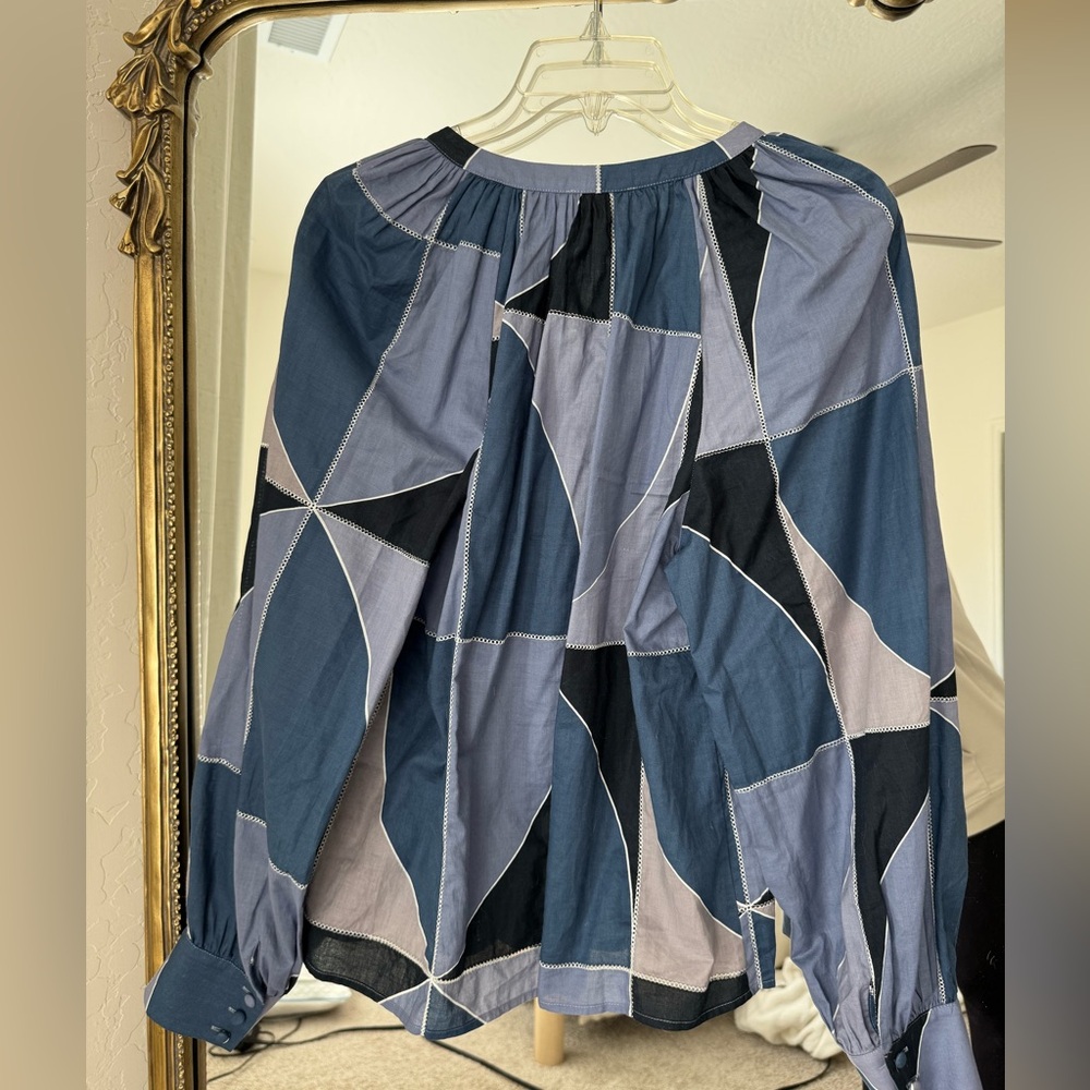 Sezane patch work button up long sleeve blouse - image 2